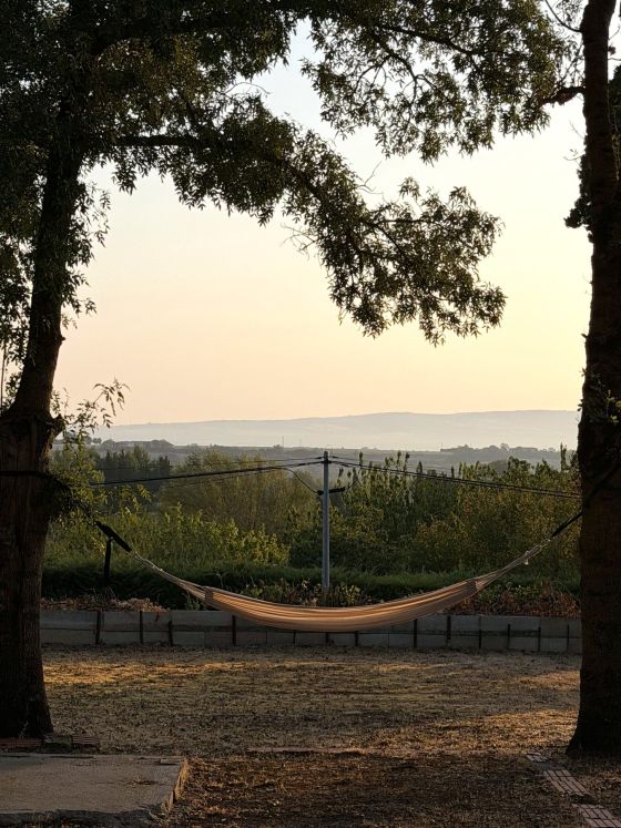 Hangmat in de tuin bij zonsondergang